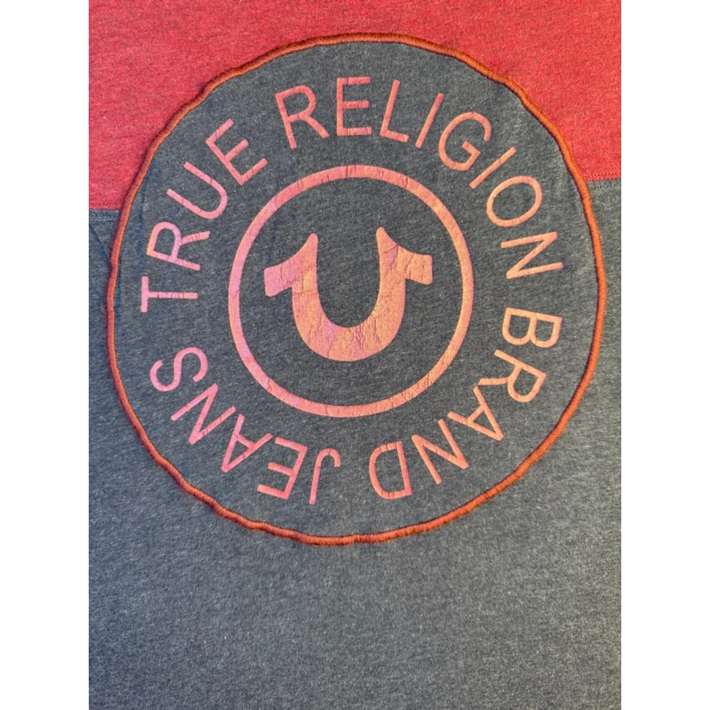 Men's True Religion Red Grey Colorblock Short Sleeve Tee Shirt XXL